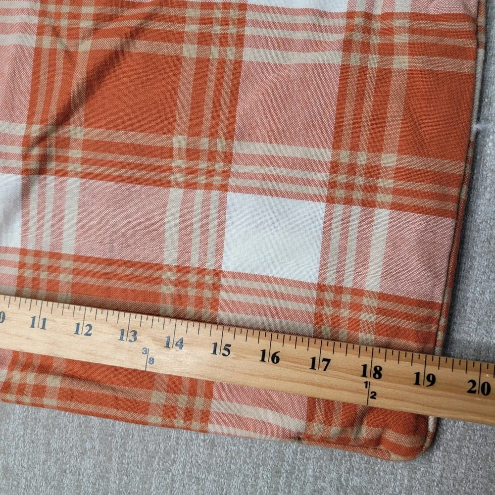 Savannah Farms Decorative Pillow Cover Orange White Plaid Cotton NEW w Tag